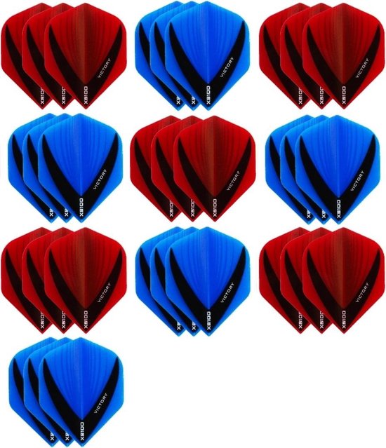 10 sets (30 stuks) - XS100 Vista flights - duo kleur pakket - Aqua/Blauw en Rood – flights - dartflights van XS100