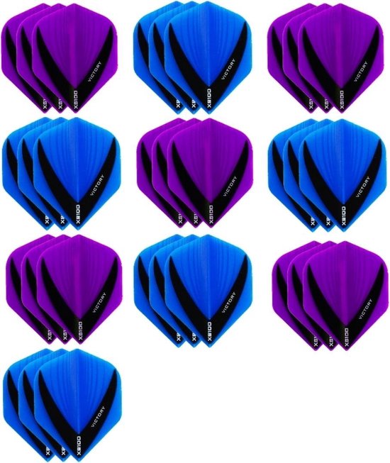 10 sets (30 stuks) - XS100 Vista flights - duo kleur pakket - Paars en Aqua/Blauw – flights - dartflights van XS100