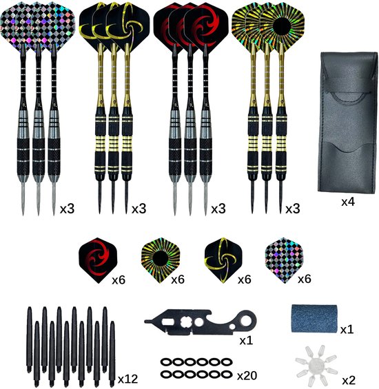 12-delige Dartpijlen Set - 6x Pure Koperen Darts - 6x RVS Darts-22 gram- Steeltip Pakket met Dart Flights, Luxe Opbergcase en Extra Accessoires - Ideaal voor Beginners, Gevorderden en Wedstrijden van Royal Darts