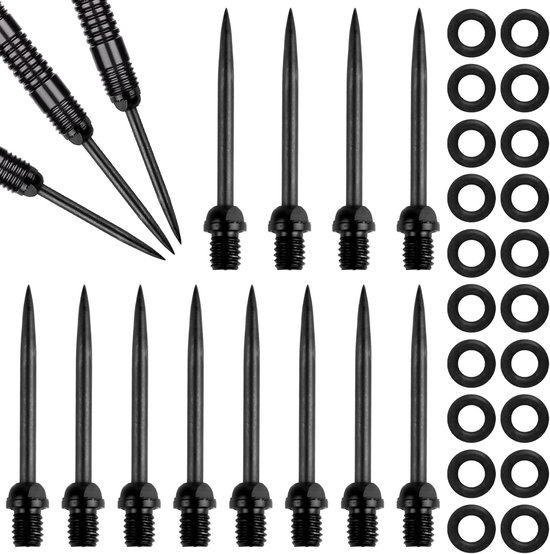 12 Stuks Steel Dart Dots met Schroefdraad, Metalen Punten voor Soft Darts, Inclusief 20 Rubber Ringen en Ideaal voor Dartspellen