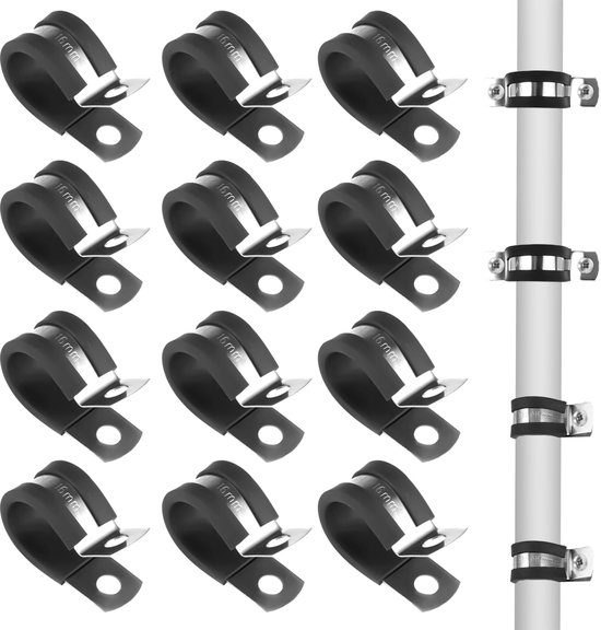 12pcs Stainless Steel Pipe Clamps, 30cm 304 Stainless Steel Pipe Clamp, Rubber Lined P Clips Hose Pipe Clamp, Pipe Clamps, U-Tube Belt Clamp for Tube, For Tube, Pipe, Cable, Sanitary van OTOTEC