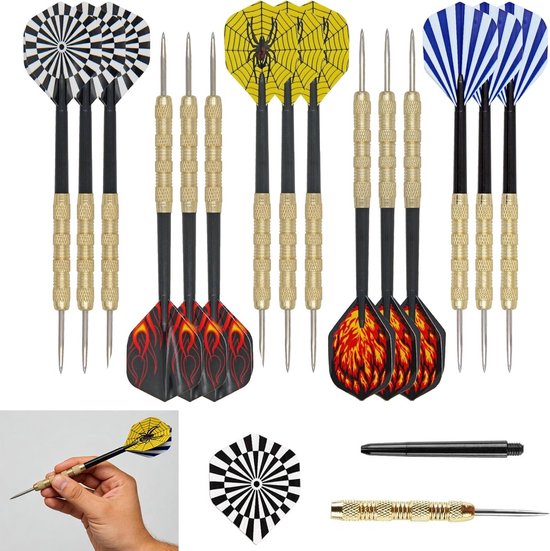 15-delige set kleurrijke dartpijlen met stalen punt, aluminium assen en messingen barrels voor beginners en recreatief gebruik in de mancave
