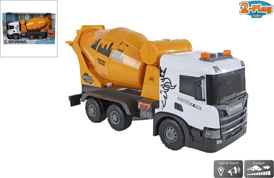2-Play Scania Vrachtwagen Betonmixer Frictie met Licht en Geluid van 2-Play
