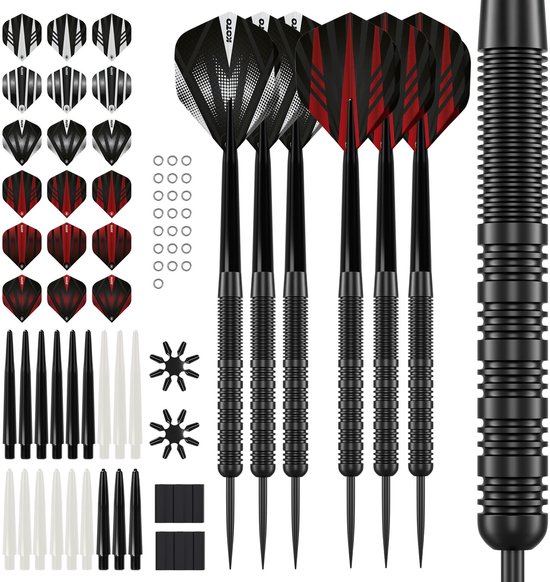 2 Sets KOTO Straight Black Brass Darts + 90 Pieces Accessories - Dartpijlen 18 Gram