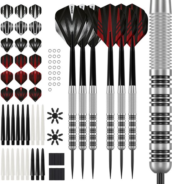 2 Sets KOTO Straight Silver Black Brass Darts + 90 Pieces Accessories - Dartpijlen van KOTO