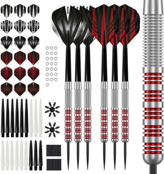 2 Sets KOTO Straight Silver Red Brass Darts + 90 Pieces Accessories - Dartpijlen van Merkloos