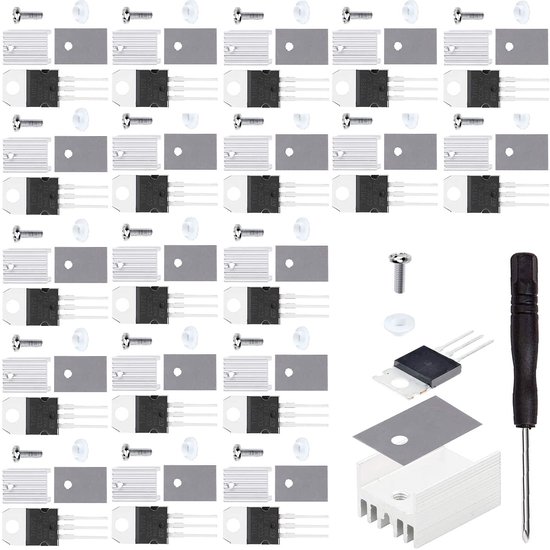 20 stuks TIP120 NPN transistor 5A 60V siliconen epitaxiale vermogenstransistor TO-220 Darlington transistors met koellichaam rubberen schroefsluitring siliconen schroevendraaier