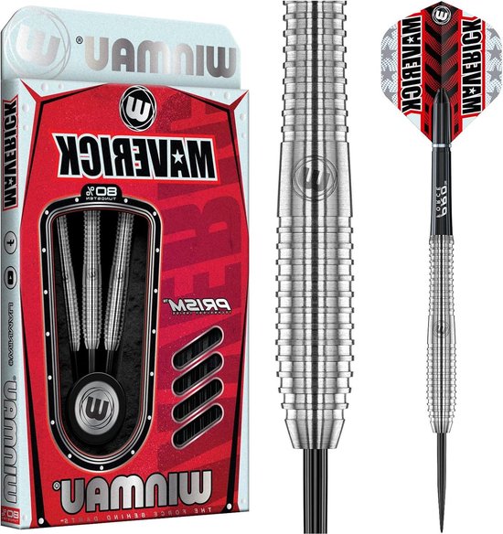 21-25 gram professionele Tungsten dartset met flights en stelen (schachten) - Maverick - Steeltip darts van Maverick