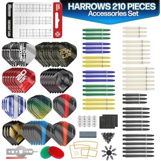 210 Darts Accessoires Set - Compleet met Dartstelen, Dartvluchten, Oefenringen en Meer van Merkloos