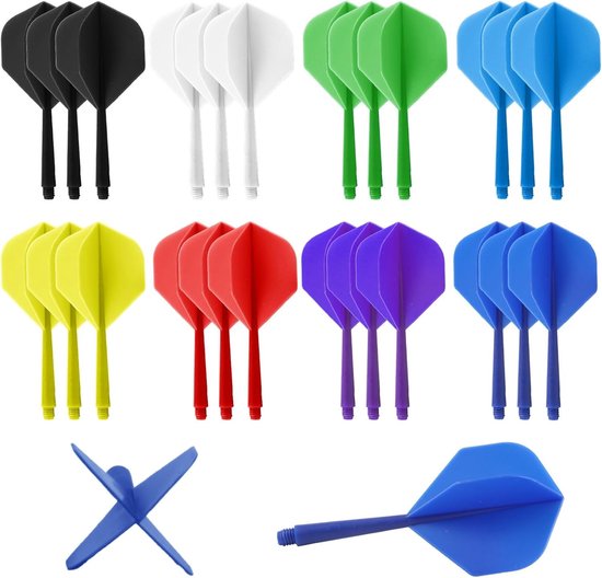 24 Stuks Geïntegreerde Dart Flights met Asysteem, Professionele Dartsaccessoires in 8 Kleuren, Geschikt voor 2BA Schachten