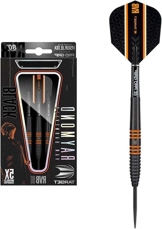 26G 80% wolfraam steeldarts set - Raymond van Barneveld Zwarte RVB 80 - dartpijlen