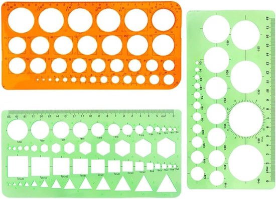 3-delige Set Meetstencils van Plastic voor Tekeningen, Quiltwerk en Geometrische Ontwerpen - Multifunctionele Cirkel- en Rechthoekige Linialen voor Creatieve Projecten