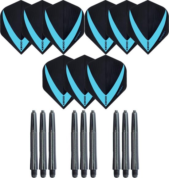 3 sets (9 stuks) Super Sterke – Aqua - Vista-X – dart flights – inclusief 3 sets (9 stuks) - medium - dart shafts van Vista-X