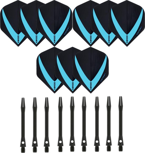 3 sets (9 stuks) Super Sterke – Aqua - Vista-X – darts flights – inclusief 3 sets (9 stuks) - medium - Aluminium - zwart - darts shafts van Vista-X