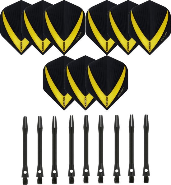 3 sets (9 stuks) Super Sterke - Geel - Vista-X - dart flights - inclusief 3 sets (9 stuks) - medium - Aluminium - zwart - dart shafts van Vista-X