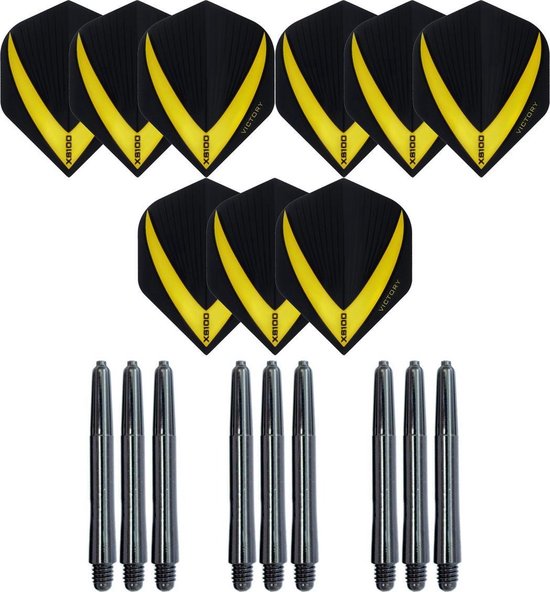 3 sets (9 stuks) Super Sterke – Geel - Vista-X – dart flights – inclusief 3 sets (9 stuks) - medium - dart shafts van Vista-X