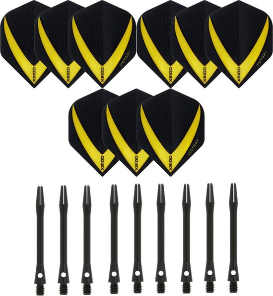 3 sets (9 stuks) Super Sterke – Geel - Vista-X – darts flights – inclusief 3 sets (9 stuks) - medium - Aluminium - zwart - darts shafts van Vista-X