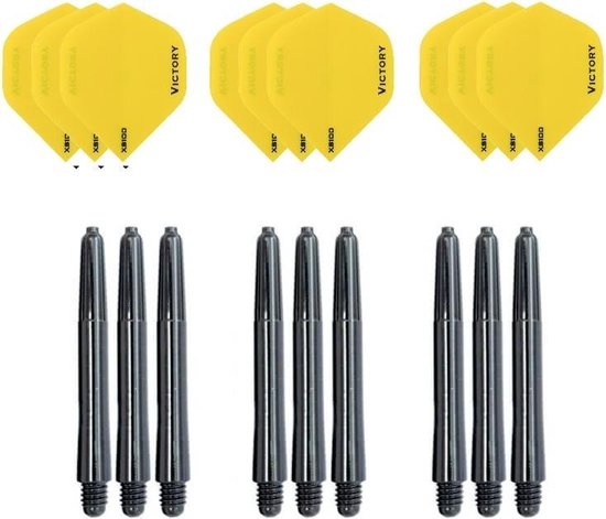 3 sets (9 stuks) Super Sterke Gele Poly XS100 - flights - en 3 sets (9 stuks) zwarte - shafts van Target
