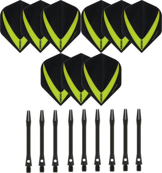 3 sets (9 stuks) Super Sterke - Groen - Vista-X - darts flights - inclusief 3 sets (9 stuks) - medium - Aluminium - zwart - darts shafts van Vista-X