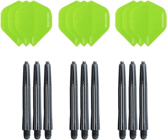 3 sets (9 stuks) Super Sterke Groene Poly XS100 - flights - en 3 sets (9 stuks) zwarte - shafts van Bull's