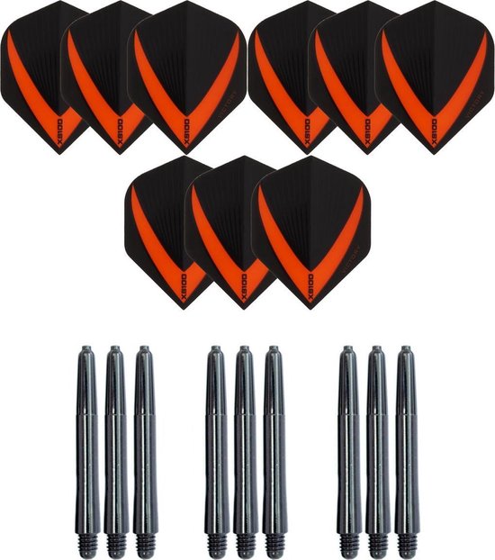 3 sets (9 stuks) Super Sterke – Oranje - Vista-X – dart flights – inclusief 3 sets (9 stuks) - medium - dart shafts van Vista-X