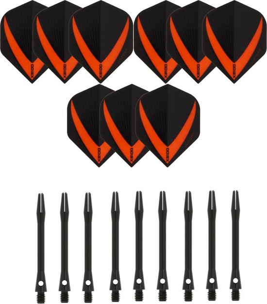 3 sets (9 stuks) Super Sterke - Oranje - Vista-X - darts flights - inclusief 3 sets (9 stuks) - medium - Aluminium - zwart - darts shafts van Vista-X
