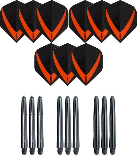 3 sets (9 stuks) Super Sterke – Oranje - Vista-X – darts flights – inclusief 3 sets (9 stuks) - medium - darts shafts van Vista-X