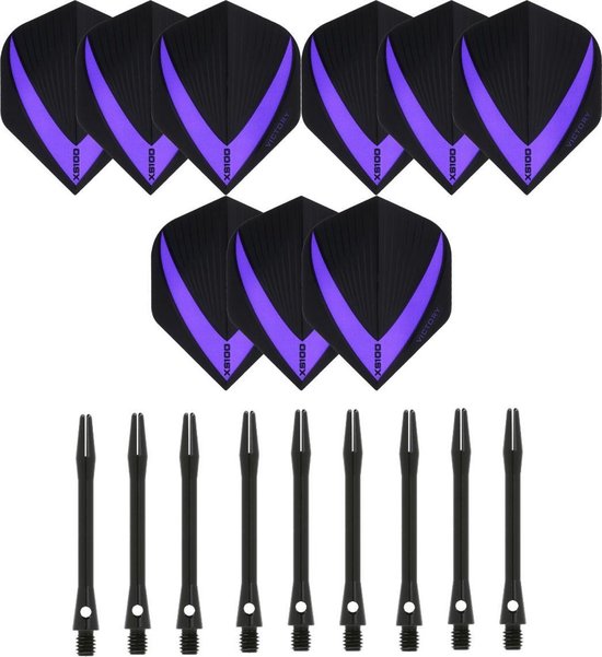 3 sets (9 stuks) Super Sterke – Paars - Vista-X – dart flights – inclusief 3 sets (9 stuks) - medium - Aluminium - zwart - dart shafts van Vista-X