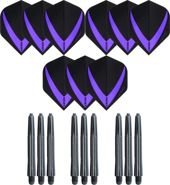 3 sets (9 stuks) Super Sterke – Paars - Vista-X – dart flights – inclusief 3 sets (9 stuks) - medium - dart shafts van Vista-X