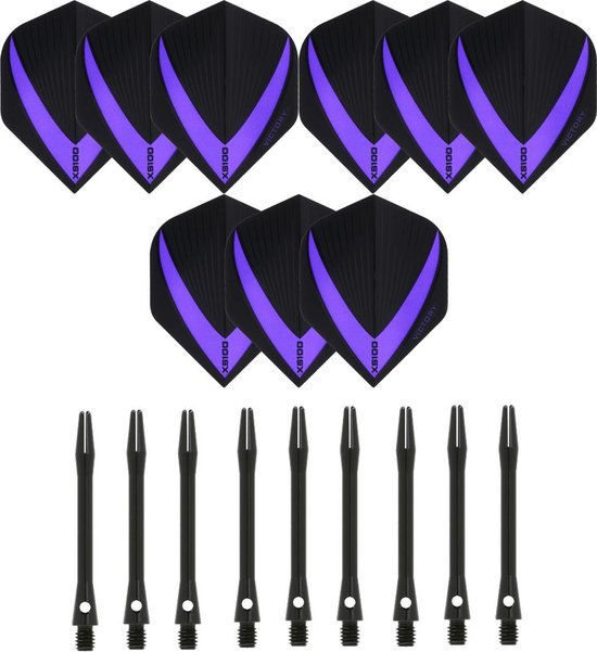 3 sets (9 stuks) Super Sterke - Paars - Vista-X - darts flights - inclusief 3 sets (9 stuks) - medium - Aluminium - zwart - darts shafts van Vista-X