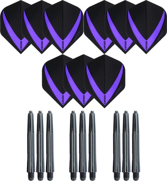 3 sets (9 stuks) Super Sterke – Paars - Vista-X – darts flights – inclusief 3 sets (9 stuks) - medium - darts shafts van Vista-X
