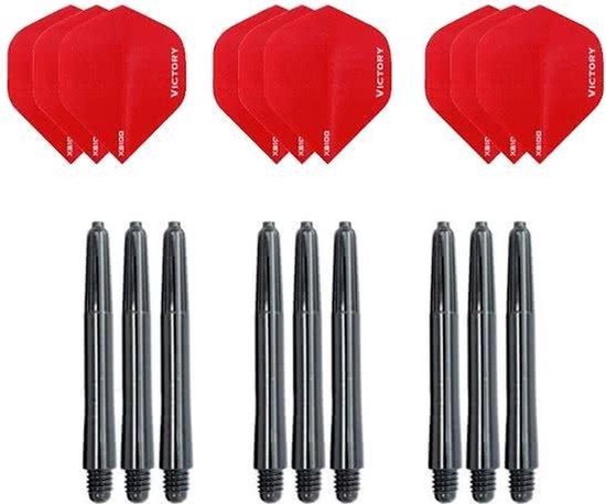 3 sets (9 stuks) Super Sterke Rode Poly XS100 - dart flights - en 3 sets (9 stuks) zwarte - dart shafts van Harrows