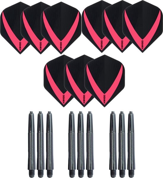3 sets (9 stuks) Super Sterke – Rood - Vista-X – dart flights – inclusief 3 sets (9 stuks) - medium - dart shafts van Vista-X