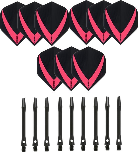 3 sets (9 stuks) Super Sterke – Rood - Vista-X – darts flights – inclusief 3 sets (9 stuks) - medium - Aluminium - zwart - darts shafts van Vista-X