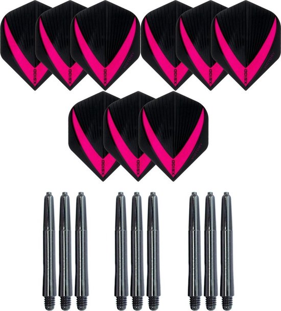 3 sets (9 stuks) Super Sterke – Roze - Vista-X – dart flights – inclusief 3 sets (9 stuks) - medium - dart shafts van Vista-X