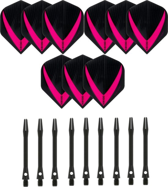 3 sets (9 stuks) Super Sterke - Roze - Vista-X - darts flights - inclusief 3 sets (9 stuks) - medium - Aluminium - zwart - darts shafts van Vista-X