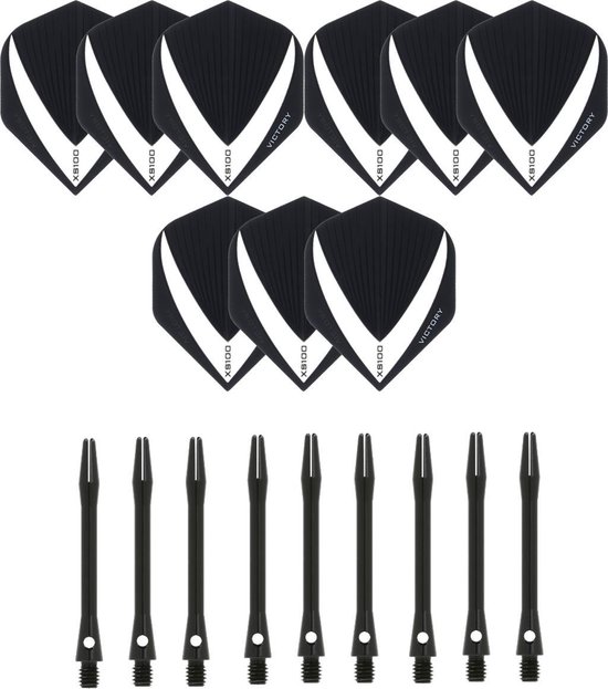 3 sets (9 stuks) Super Sterke – Wit/Clear - Vista-X – darts flights – inclusief 3 sets (9 stuks) - medium - Aluminium - zwart - darts shafts van Vista-X