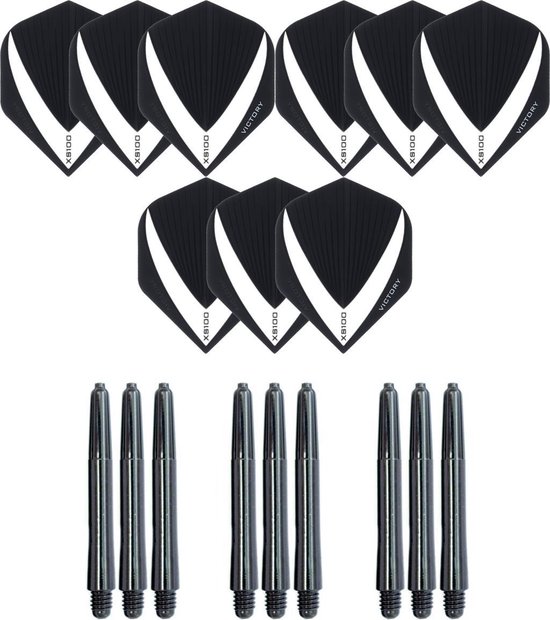 3 sets (9 stuks) Super Sterke - Wit/Clear - Vista-X - darts flights - inclusief 3 sets (9 stuks) - medium - darts shafts van Vista-X