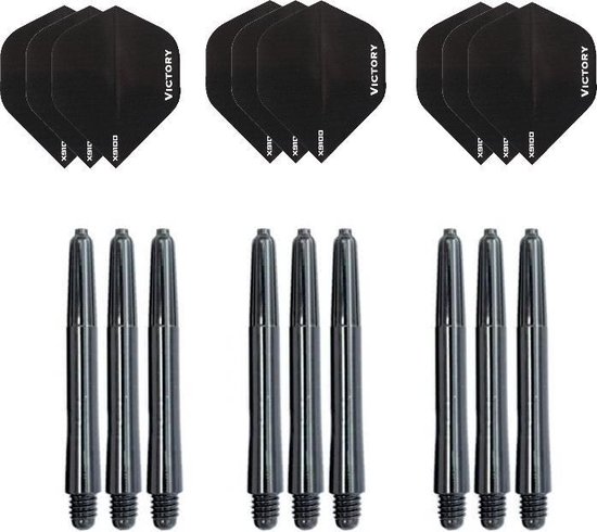 3 sets (9 stuks) Super Sterke Zwarte Poly XS100 - flights - en 3 sets (9 stuks) zwarte - shafts - Cadeau van Winmau