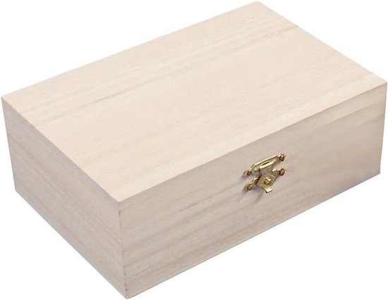 62295000 Houten kist, 15 x 10 x 5,5 cm, houten kist met deksel en kliksluiting, FSC-gecertificeerd, opbergdoos om te beschilderen