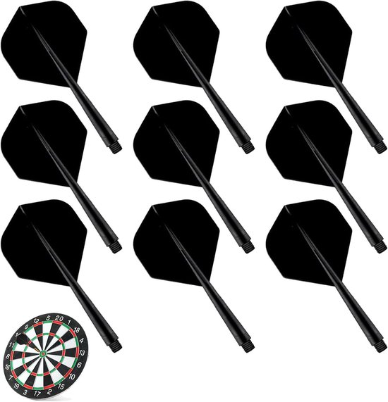 9 Pcs Dart Flights met Shank - K Flex - Dart Accessoires - Shank Flight System - 75mm - Zwart