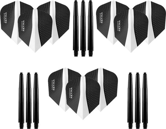 9 stuks Retina – Clear – Darts flights - en 9 stuks - Medium – darts shafts van Winmau