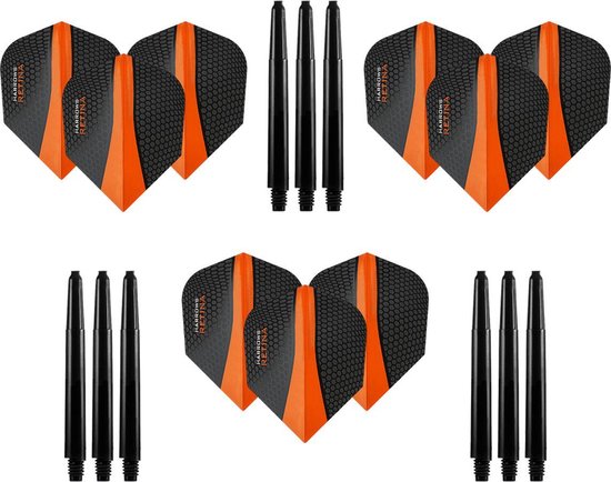9 stuks Retina – Oranje – Darts flights - en 9 stuks - Medium – darts shafts van Target