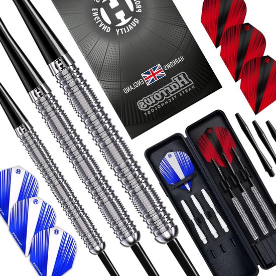 90% Tungsten Steel Tip Darts Set 21g 23g & 25g - Met Reserveassen - Prime Flights - Reiskoffer (30 gram) van Grebarley