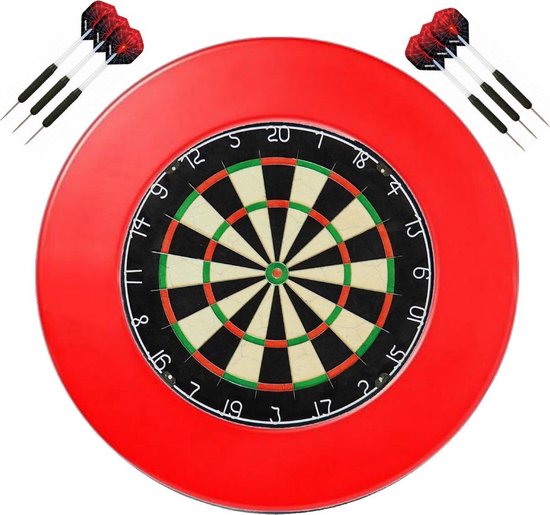A-merk Darts Set - dartbord - (BEST getest) + surround ring rood + 2 sets Dragon Spider - dartpijlen van A-merk