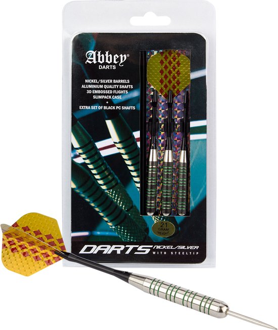 Abbey Darts Dartspijlenset 3d Flight Nikkel Silver Geel/zilver van Abbey Darts