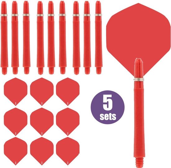 ABC Darts - Dart Flights en Dart Shafts - Rood - 5 sets van ABC Darts