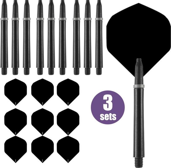 ABC Darts - Dart Flights en Dart Shafts - Zwart - 3 sets van ABC Darts