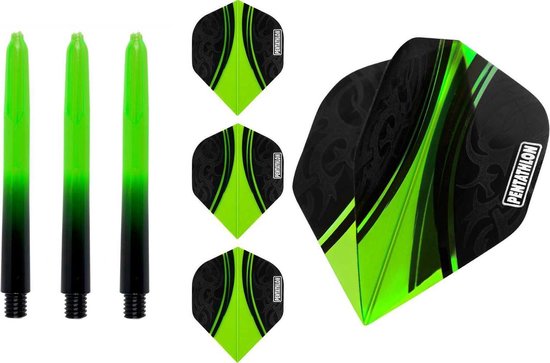 ABC Darts - Dart Flights Pentathlon - Dart flights en Medium Dart Shafts - Groen - 3 sets van ABC Darts