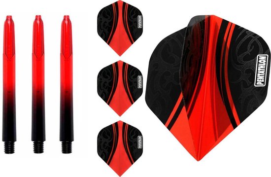 ABC Darts - Dart Flights Pentathlon - Dart flights en Medium Dart Shafts - Rood - 3 sets van ABC Darts